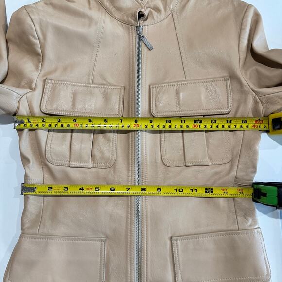 Di Magio Italy Tan Mandarin Collar Moto Leather Jacket S - Picture 4 of 12